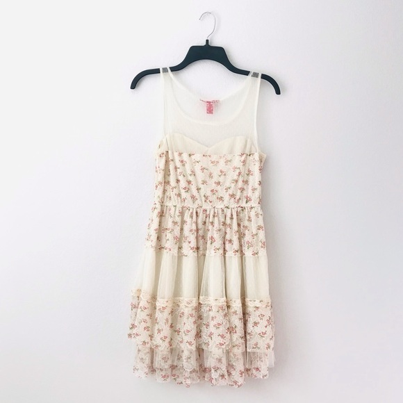 UP Floral Tulle Tier Lace Mesh Cottagecore Prairie Dress - Picture 5 of 11